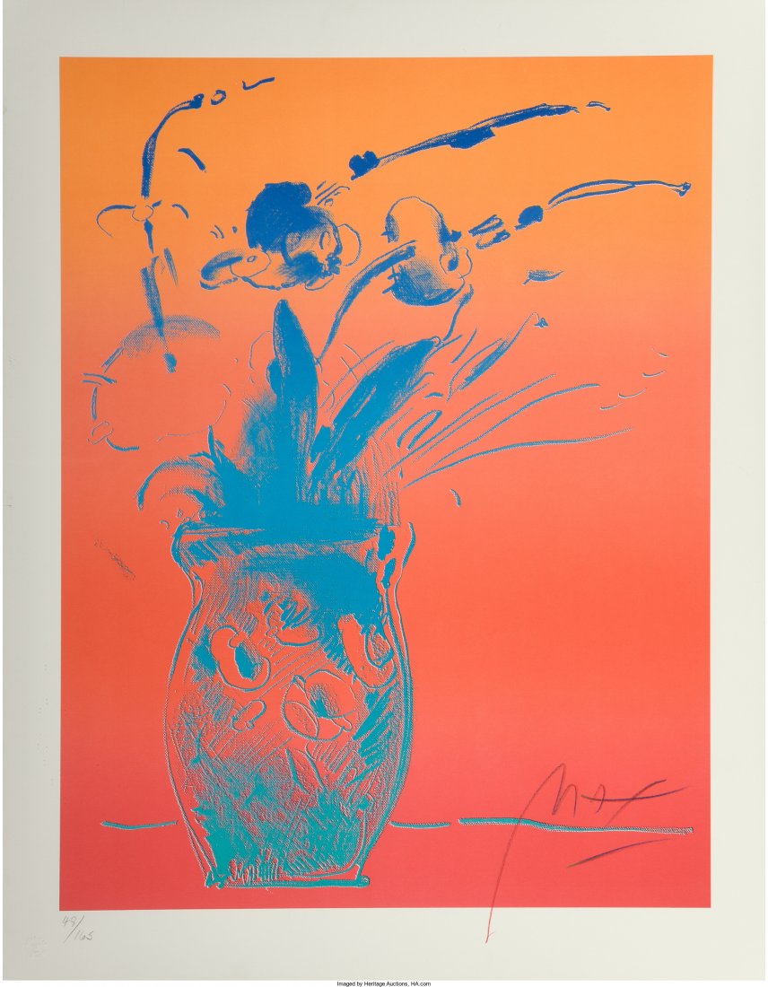 Peter Max (American, b. 1937) Blue Vase, 1981: Peter Max (American, b. 1937) Blue Vase, 1981 Lithograph in colors 25 x 19 inches (63.5 x 48.3 cm) (image) 29 x 22-1/2 inches (73.7 x 57.1 cm) (sheet) Ed. 48/165 Signed lower right and numbered in pen