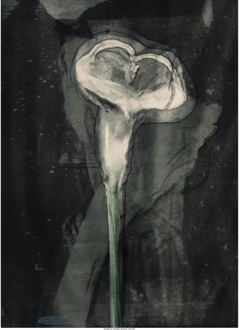 Michael Mazur (American, b. 1935) Calla & Leaf,: Michael Mazur (American, b. 1935) Calla & Leaf, Sentinel (Single Calla) and Amanda's Folly (three works), 1988 Monotype on silk 30 x 22 inches (76.2 x 55.9 cm) Each is signed, dated, and titled on the