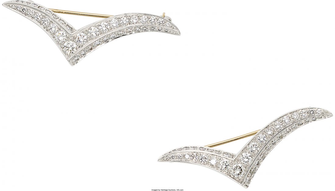 Diamond, Platinum Brooches, Tiffany & Co.  The S (1 of 2)