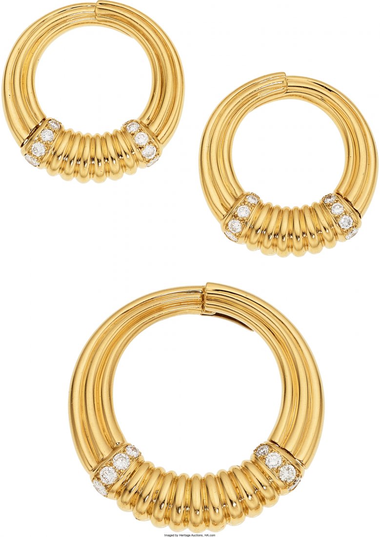 Diamond, Gold Jewelry Suite, Van Cleef & Arpels: Diamond, Gold Jewelry Suite, Van Cleef & Arpels The suite includes a pair of hoop earr
