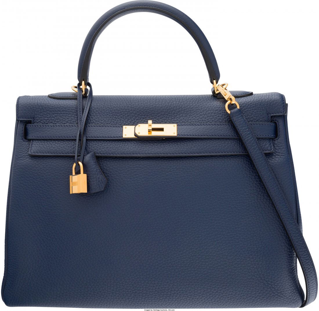 Hermes 35cm Blue Saphir Clemence Leather Retourn (1 of 5)