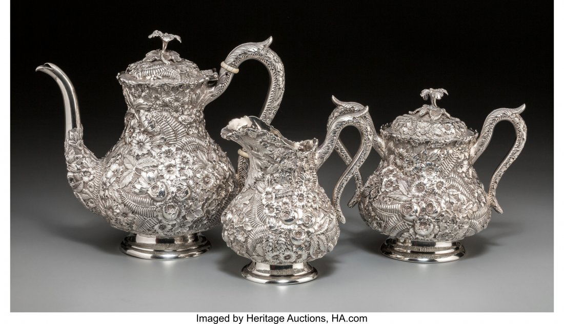A Three-Piece Baltimore Silver RepoussÃ© Coffee (1 of 3)