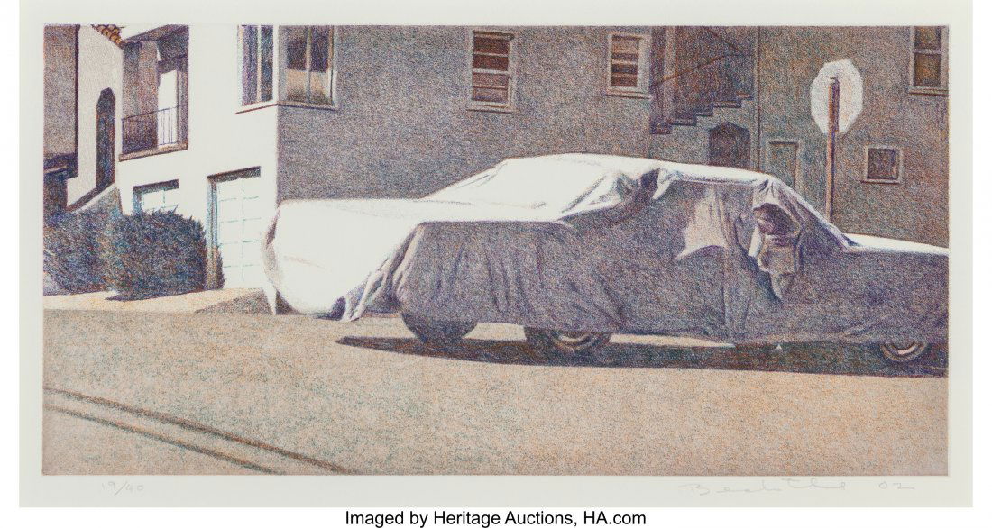Robert Bechtle (b. 1932) Covered Car-Missouri St: Robert Bechtle (b. 1932)Covered Car-Missouri Street, 2002Etching with aquat