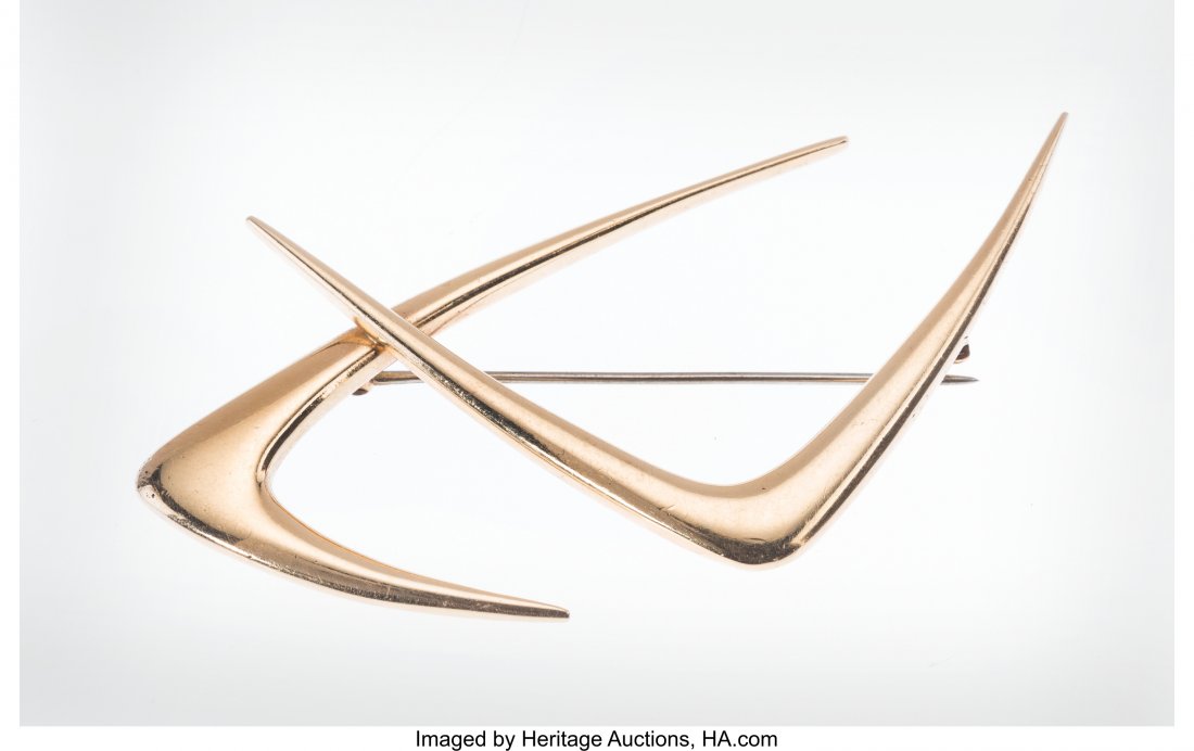 Ed Wiener (American, 1918-1991) Modernist Brooch: Ed Wiener (American, 1918-1991)Modernist Brooch14K gold3-1/8 inches lon