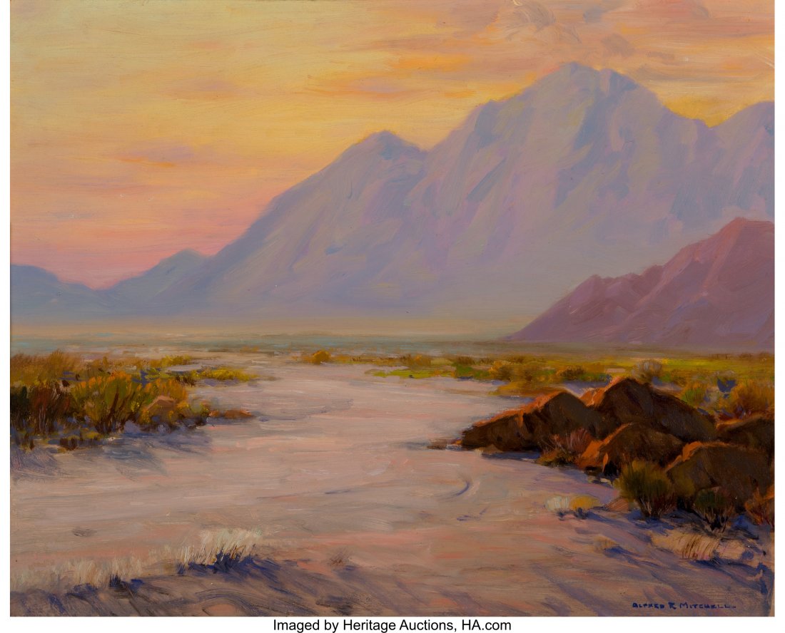 Alfred Richard Mitchell (American, 1888-1972) Sa: Alfred Richard Mitchell (American, 1888-1972) San Jacinto Sunset Oil on board