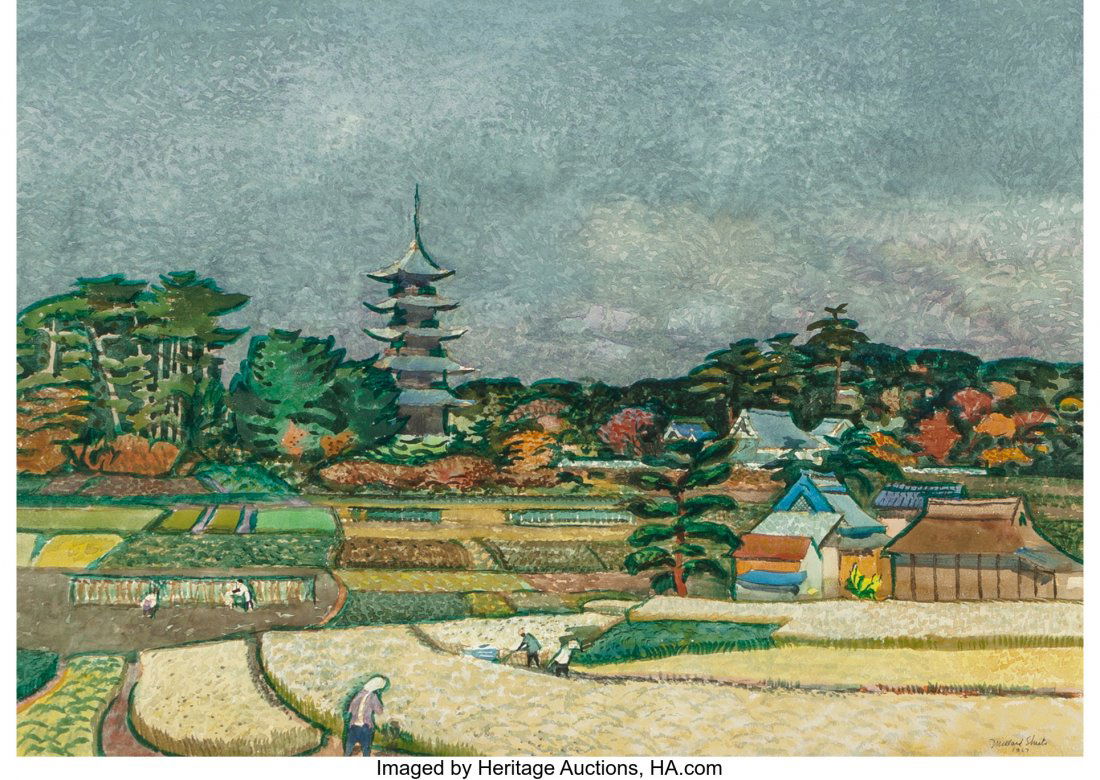 Millard Sheets (American, 1907-1989) Kokobunji T: Millard Sheets (American, 1907-1989)Kokobunji Temple Ner Kurashki, Japan, 1967<