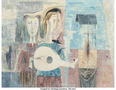 Thomas Duncan Benrimo (American, 1887-1958) Madr: Thomas Duncan Benrimo (American, 1887-1958)Madrigal Singers, 1951Oil on Mas