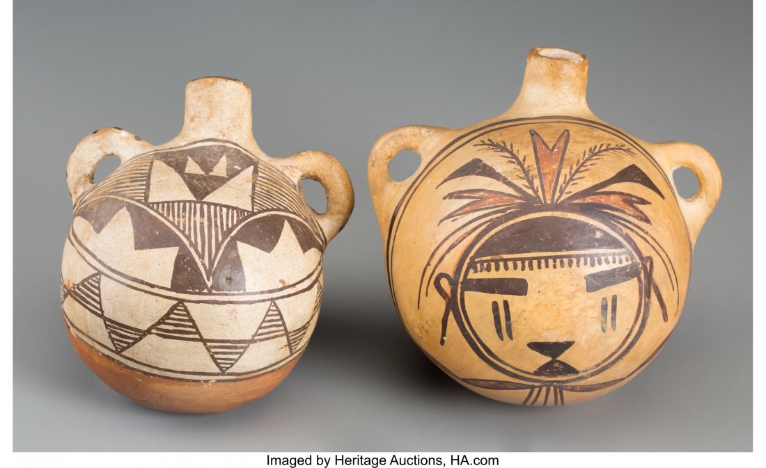 Two Southwest Polychrome Canteens c. 1910  Acoma (1 of 2)