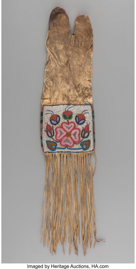 A Cree Beaded Hide Tobacco Bag c. 1880  hide, wo (1 of 2)