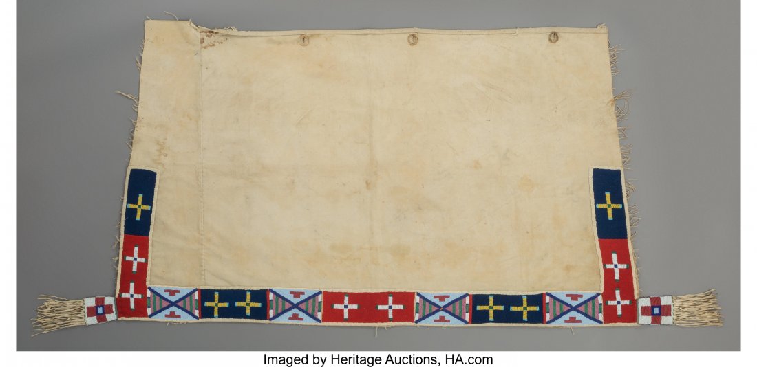 A Crow Beaded Cloth and Hide Saddle Blanket   c. (1 of 2)