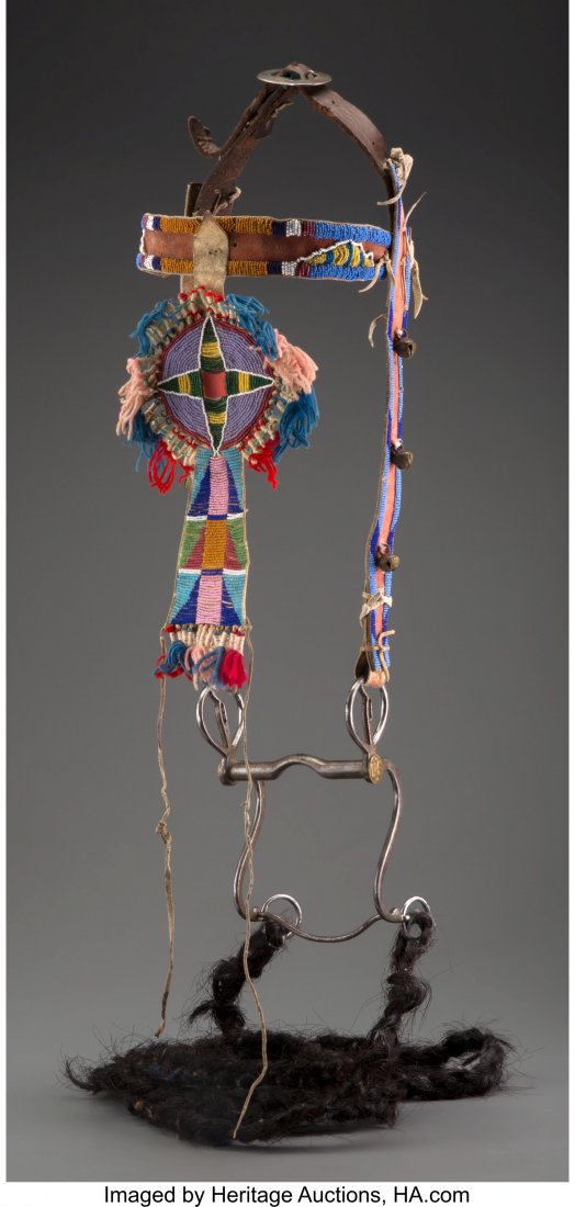 A Crow Beaded Hide Headstall with Buffalo Hair R (1 of 2)