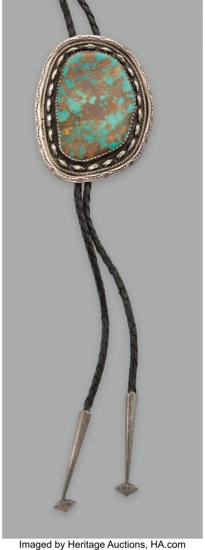 A Navajo Bolo Tie Les Baker  silver, turquoise, (1 of 2)