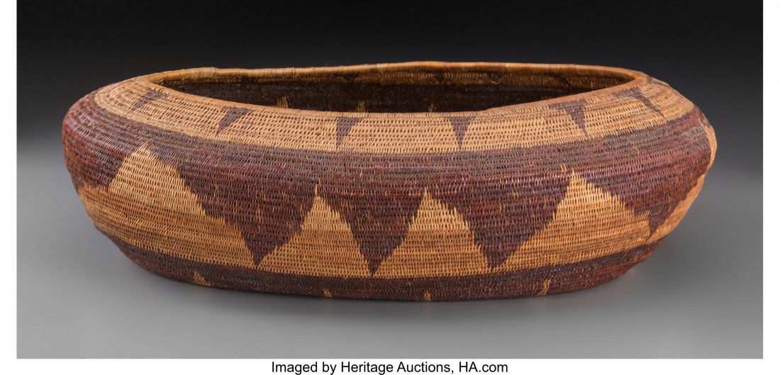 A Pomo Coiled Basket c. 1900  willow, redbud  Pr (1 of 2)