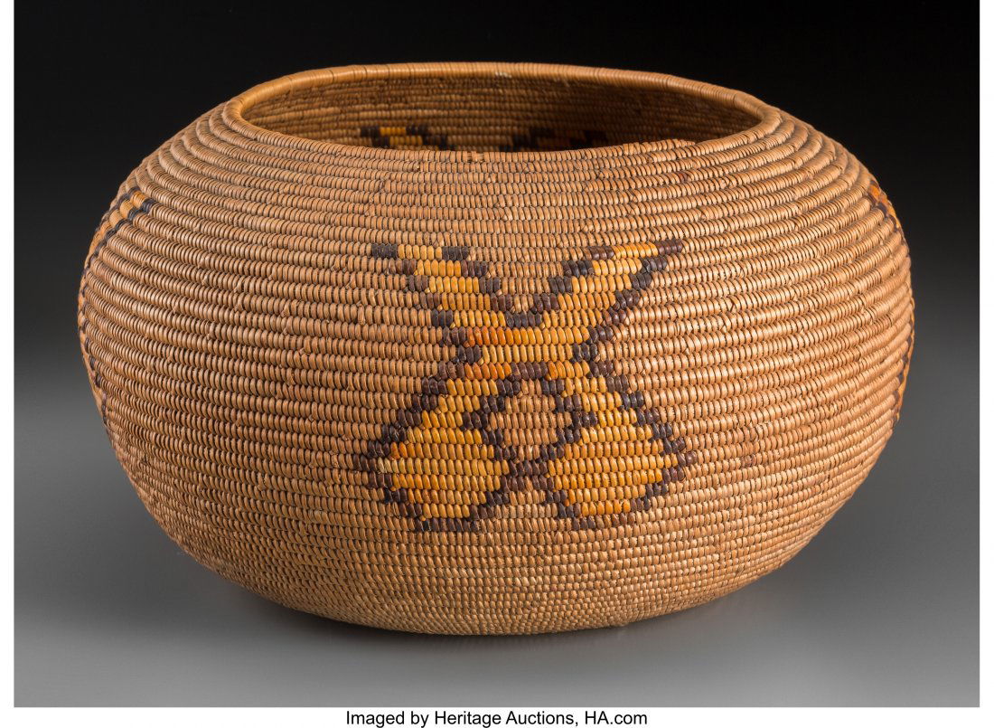 A Mission Polychrome Coiled Jar  c. 1900  willow (1 of 2)