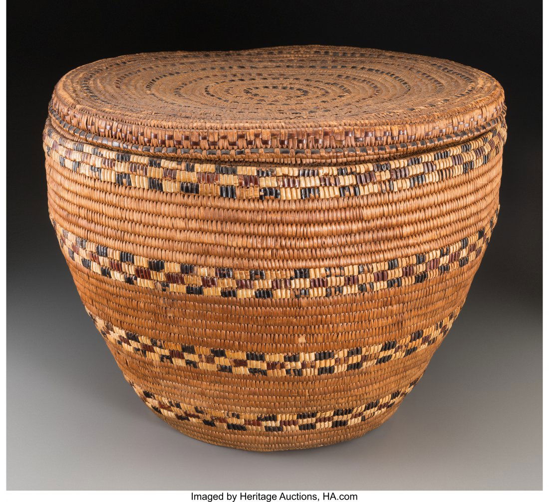 A Large Salish Lidded Storage Basket c. 1900  ce (1 of 2)