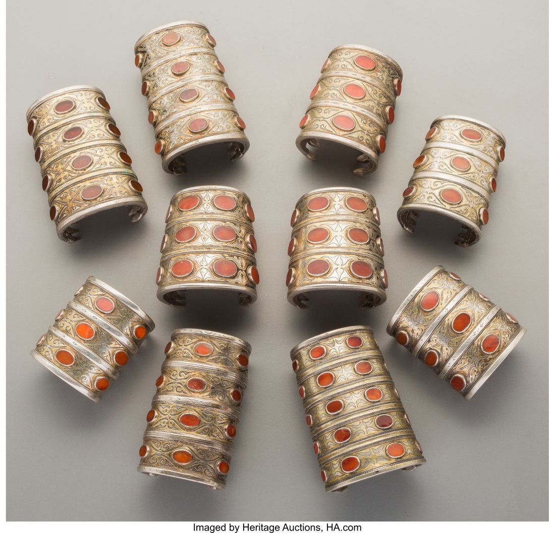 Ten Turkoman Cuff Bracelets Largest examples: Ten Turkoman Cuff Bracelets Largest examples measuring approximately 4.5 x 2.875 i