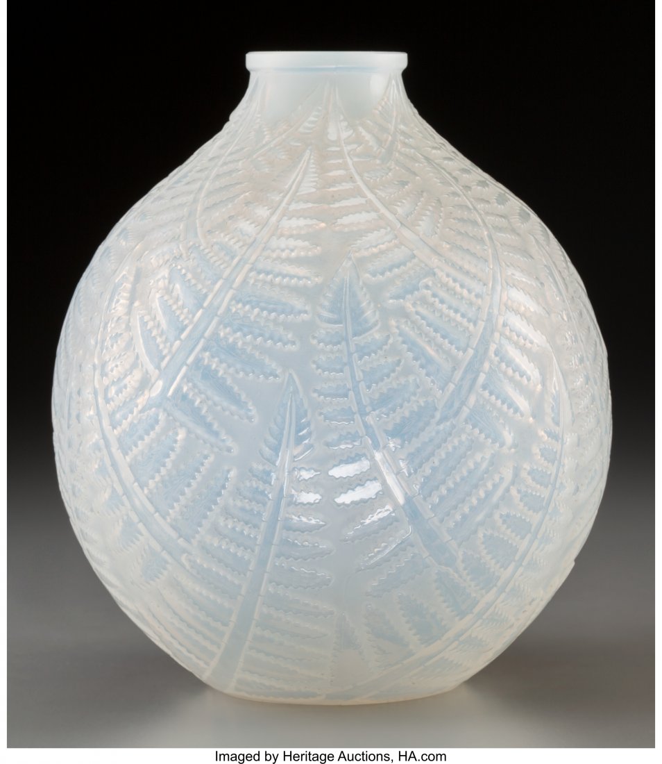 R. Lalique Opalescent Glass Espalion Vase Circa : R. Lalique Opalescent Glass Espalion Vase Circa