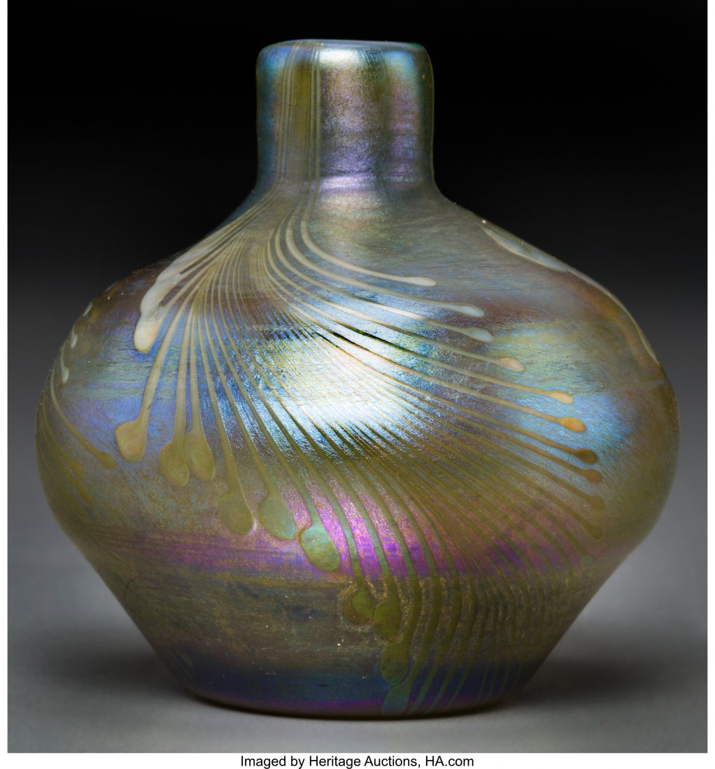 Tiffany Studios-Style Decorated Favrile Glass Ca (1 of 3)