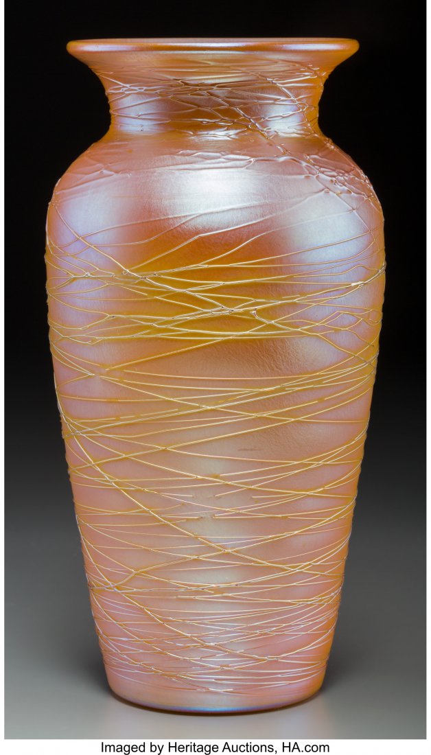 Durand Threaded Gold Iridescent Glass Vase Circa (1 of 3)