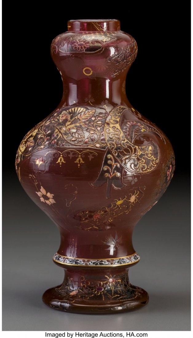 Burgun, Schverer & Cie Enameled and Gilt Acid-Et: Burgun, Schverer & Cie Enameled and Gilt Acid-Etched Moorish <