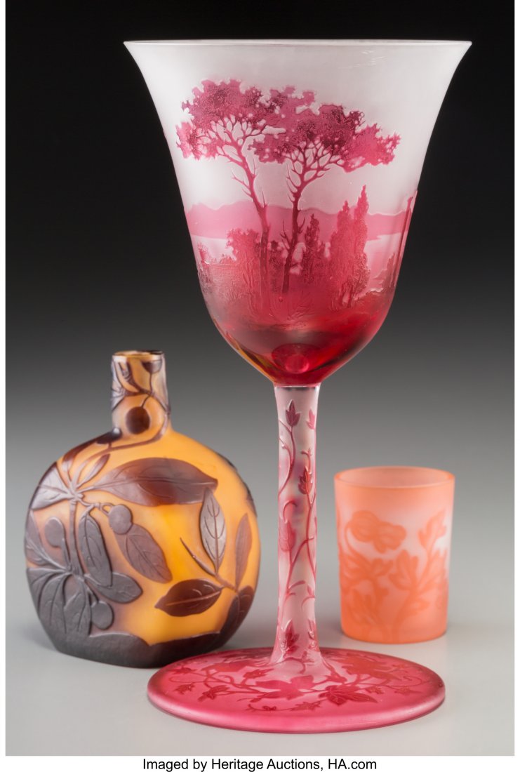 Three French Cameo and Overlay Glass Articles Ci (1 of 2)