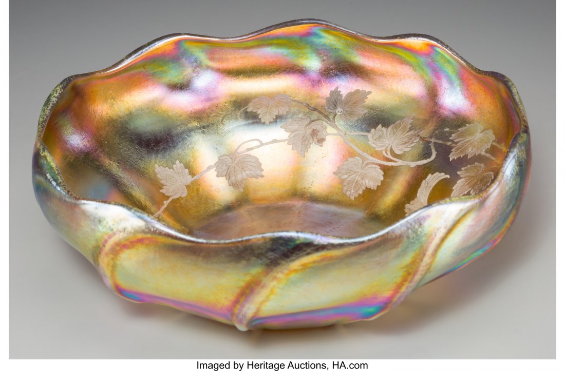 Tiffany Studios Gold Favrile Glass Bowl with Int (1 of 3)