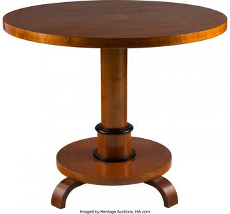 Art Deco Oak and Ebonized Wood Pedestal Table At: Art Deco Oak and Ebonized Wood Pedestal Table Attributed to Eliel SaarinenCirca 1930. Ht.