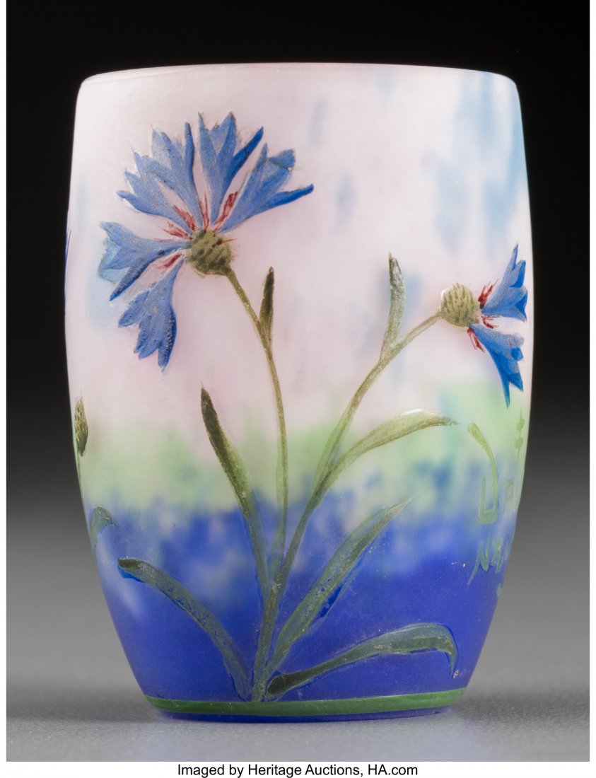 Daum Etched and Enameled Glass Bachelor Buttons (1 of 3)