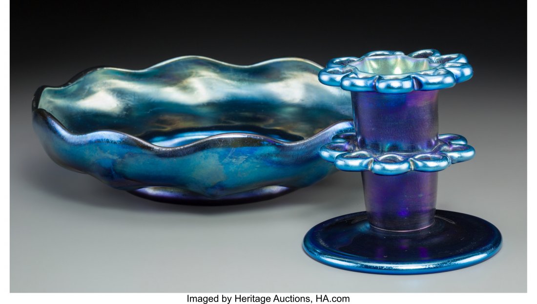 Tiffany Studios Blue Favrile Glass Bowl with Flo (1 of 3)