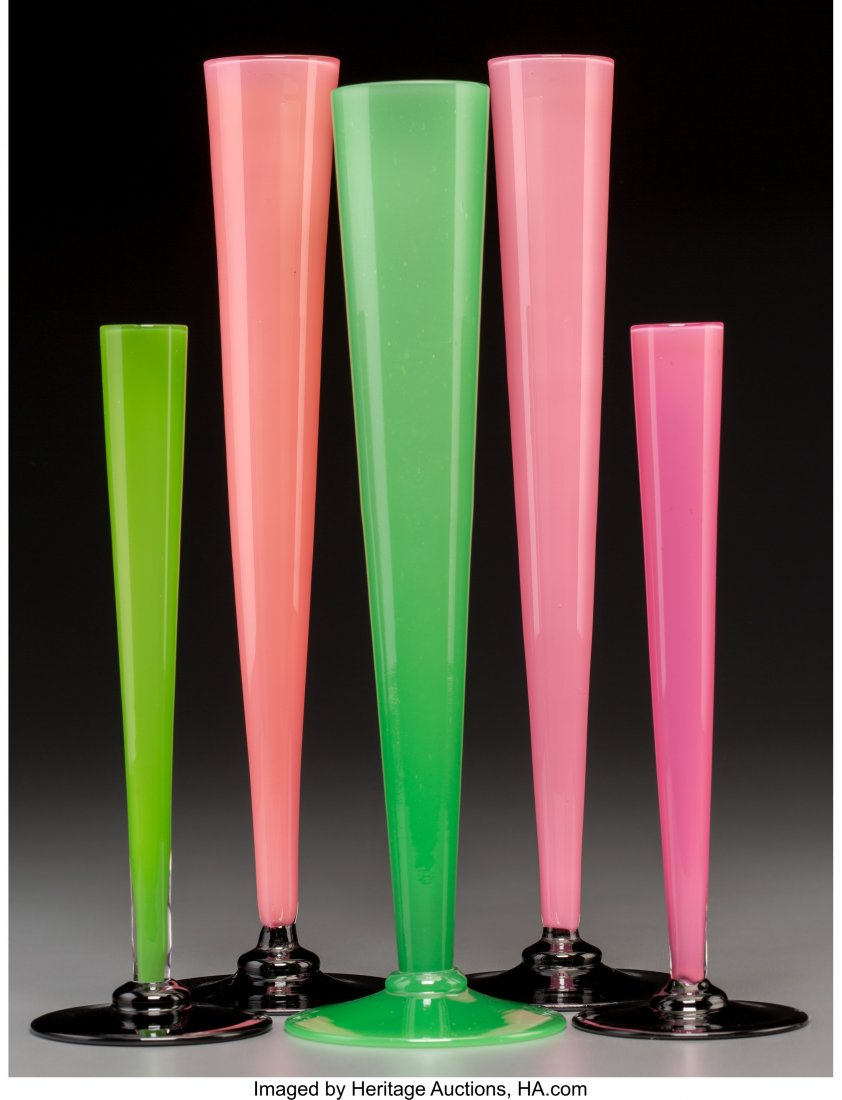 Five Steuben Rosaline and Jade Green Glass Stick (1 of 2)