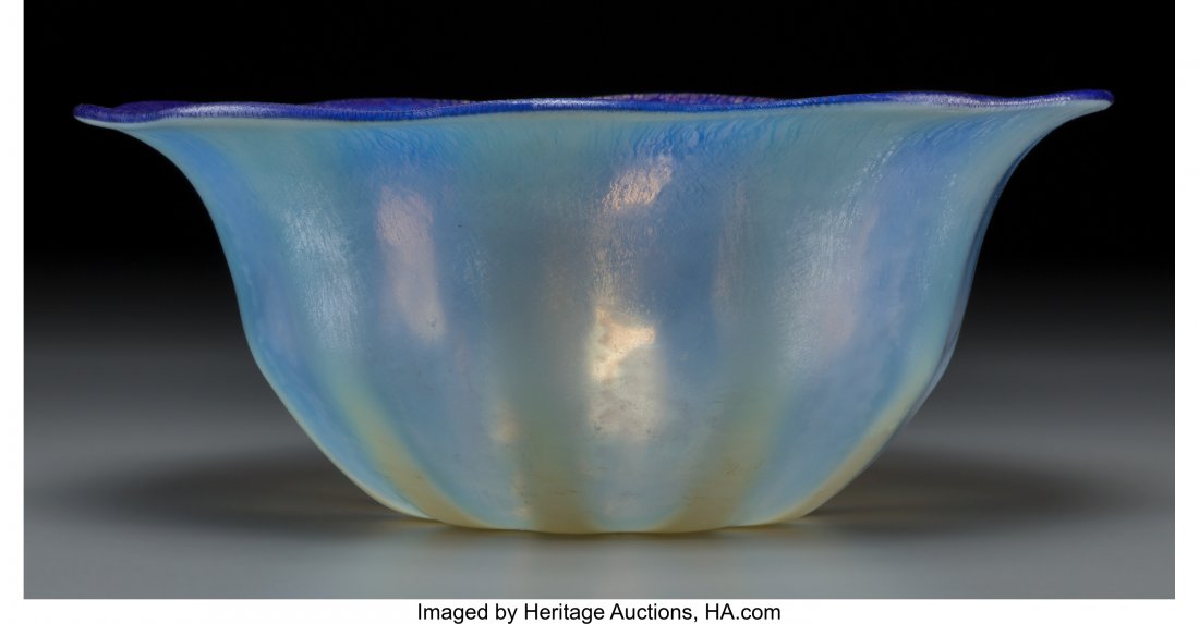 Tiffany Studios Blue Pastille Glass Bowl Circa 1: Tiffany Studios Blue Pastille Glass Bowl Circa 1915. Engraved L.C. Tiffany - Inc. Favril