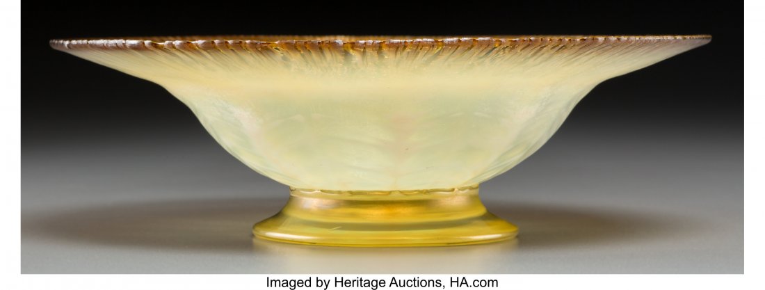 Tiffany Studios Yellow Pastille Glass Footed Bow: Tiffany Studios Yellow Pastille Glass Footed Bowl Circa 1915. Engraved L.C. Tiffany - Fa