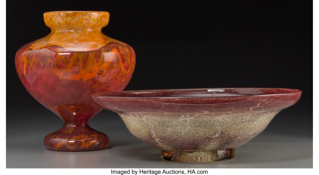 Schneider Mottled Glass Baluster Vase and Monart (1 of 3)