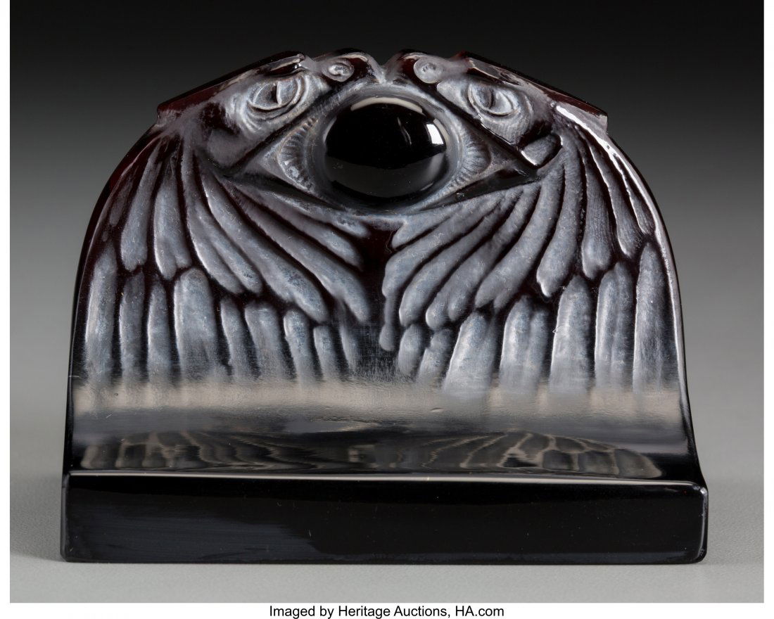 R. Lalique Deep Amber Glass Deux Aigles Paperwei (1 of 3)