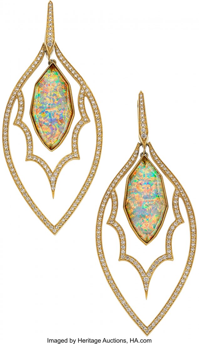 Quartz, Opal, Diamond, Gold Earrings, Stephen We (1 of 3)