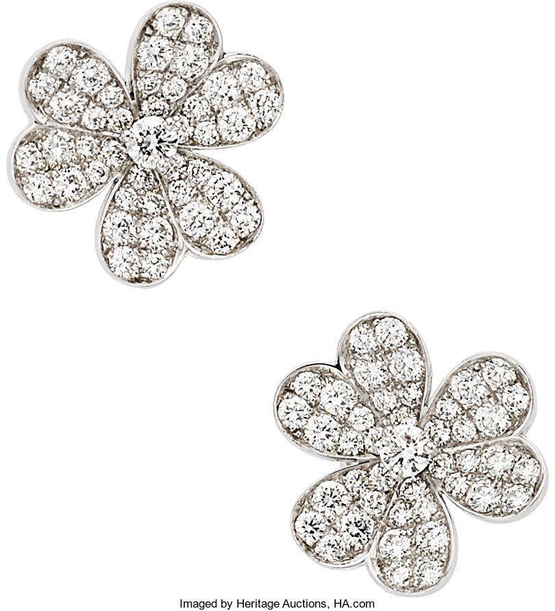 Diamond, White Gold Earrings, Van Cleef & Arpels: Diamond, White Gold Earrings, Van Cleef & Arpels, French The Frivole e
