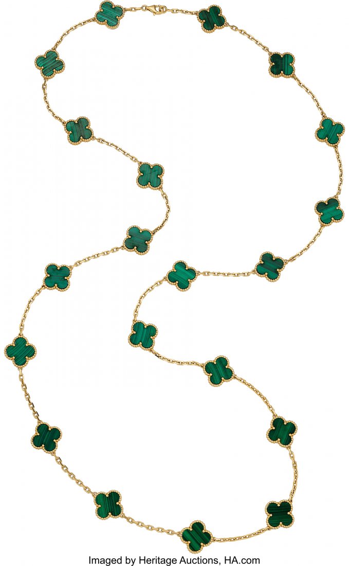 Malachite, Gold Necklace, Van Cleef & Arpels T: Malachite, Gold Necklace, Van Cleef & Arpels The Alhambra neckla
