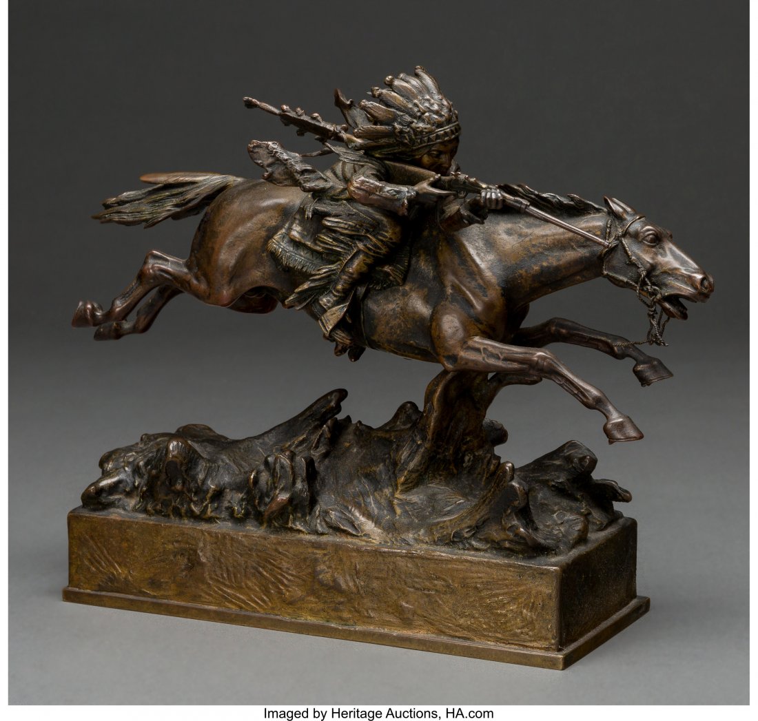 After Carl Kauba (Austrian, 1865-1922) Plains In: After Carl Kauba (Austrian, 1865-1922) Plains Indian on horseback Bronze with