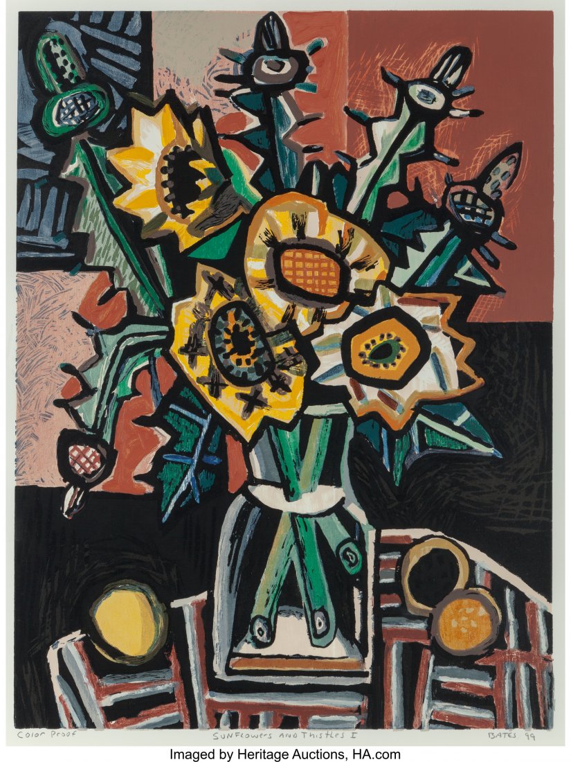 David Bates (American, b. 1952) Sunflowers and T: David Bates (American, b. 1952)Sunflowers and Thistles I, 1999Screenprint in colors