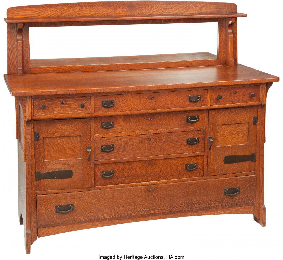 A Limbert Arts & Crafts Oak Mirrored Sideboard 5: A Limbert Arts & Crafts Oak Mirrored Sideboard 51-1/2 h x 60 w x 23 d inches (130.8 x 1