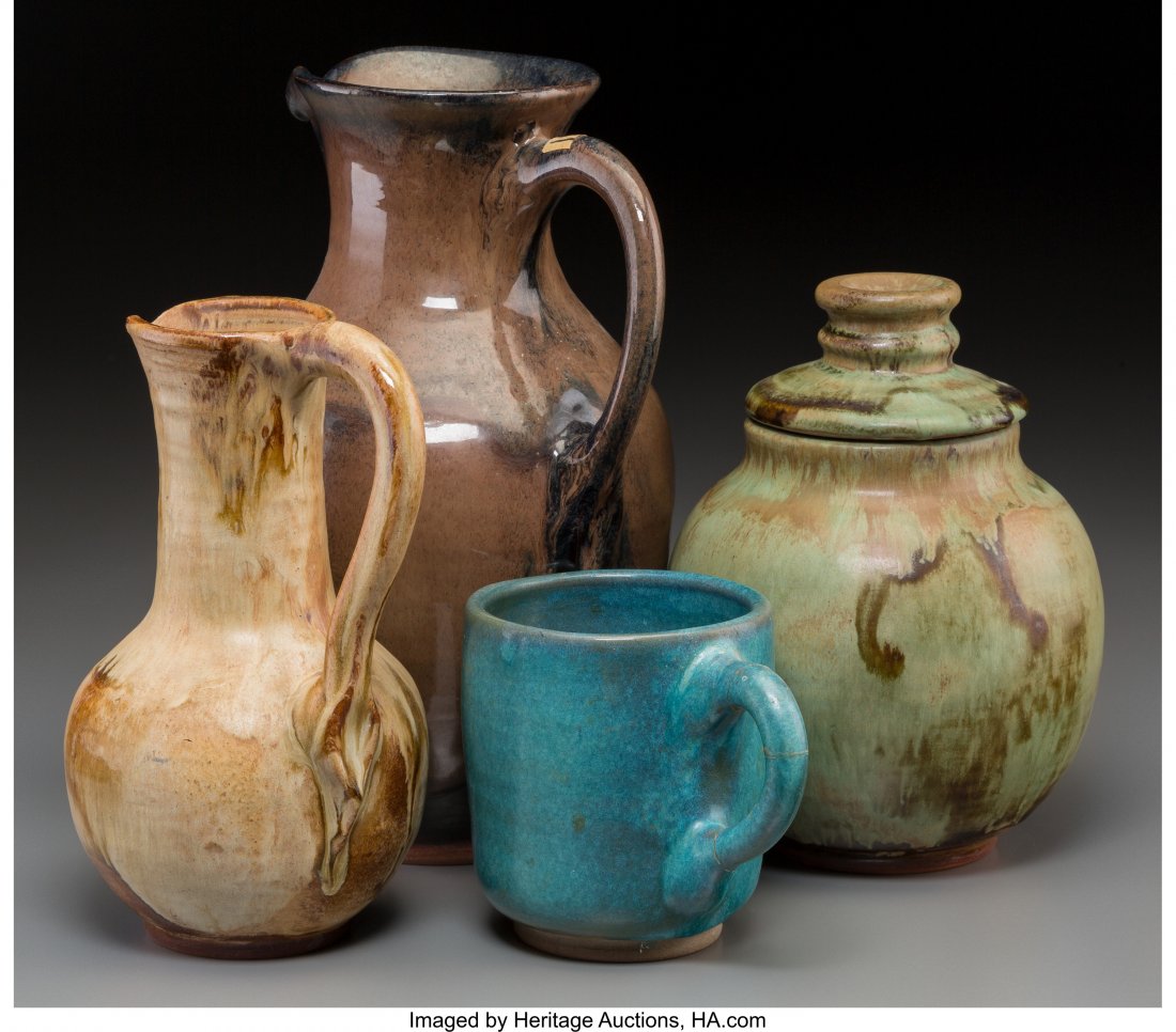 Four Harding Black Glazed Earthenware Vessels, S: Four Harding Black Glazed Earthenware Vessels, San Antonio, Texas, 1973-1976 Marks: