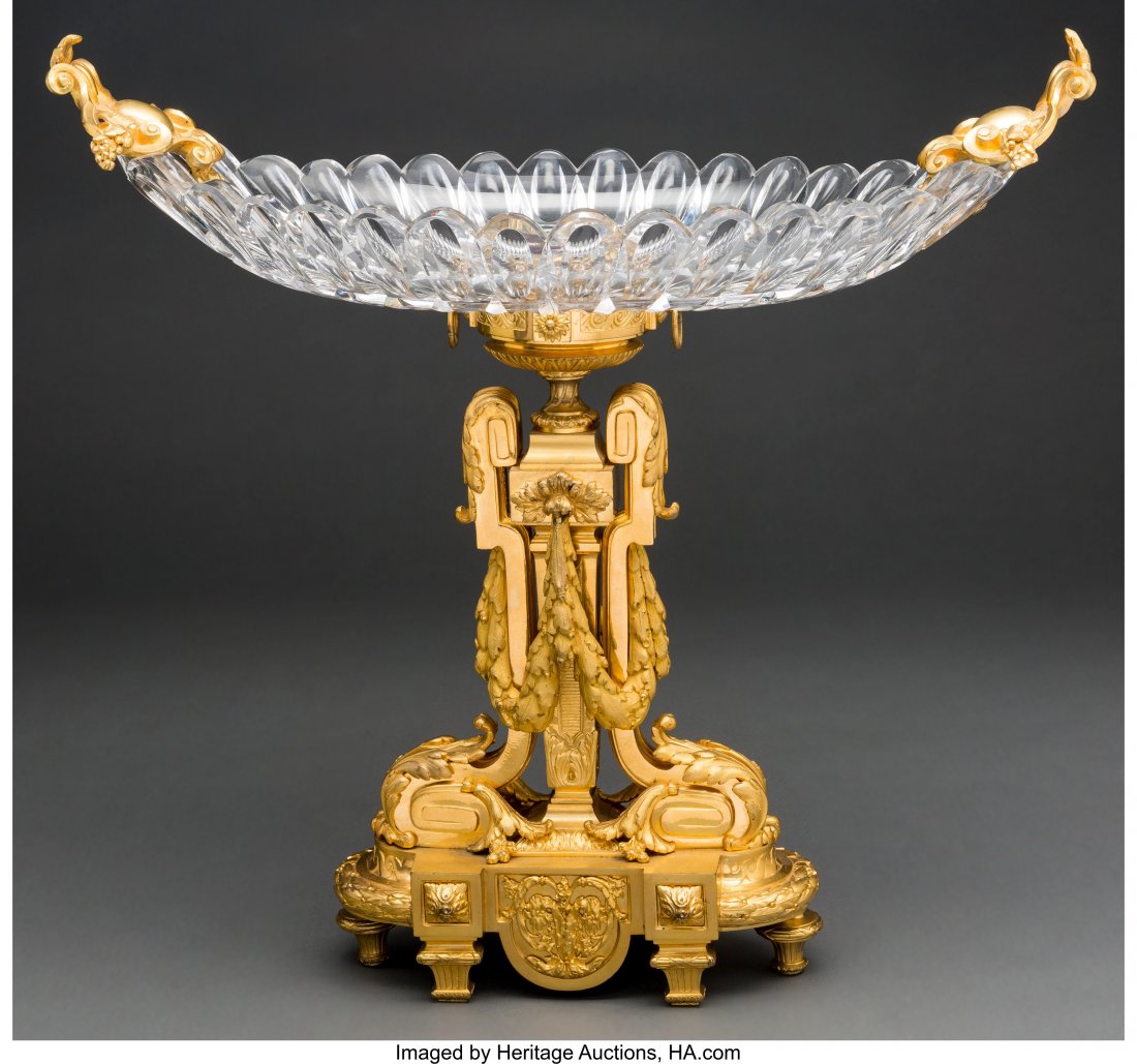 61181 A Napoleon III Gilt Bronze, CutGlass, and Ename Dec 09, 2017