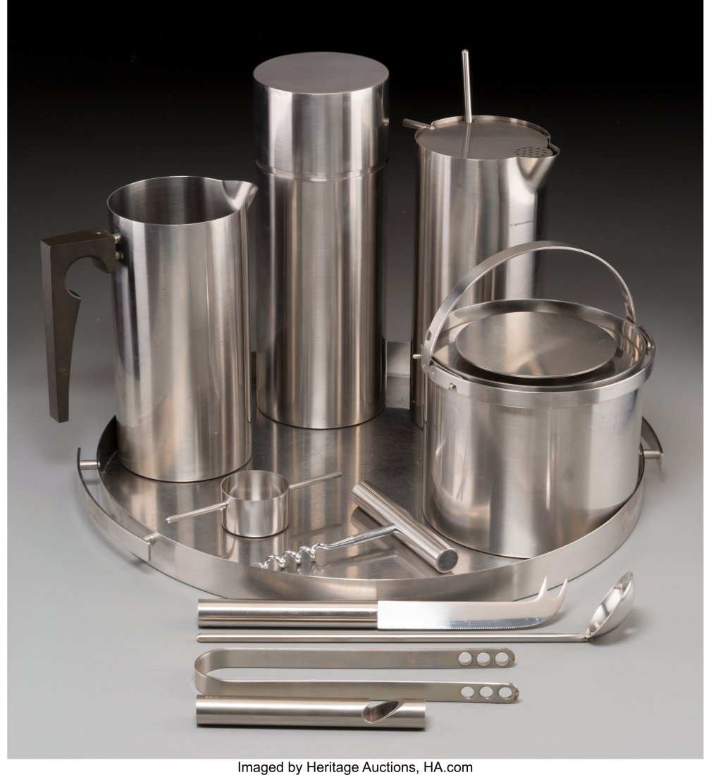A Five-Piece Stelton Stainless Steel Bar Set wit: A Five-Piece Stelton Stainless Steel Bar Set with Bar Tools, circa 1970Marks: (various)14