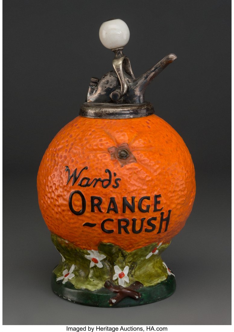A Ward's Orange Crush Ceramic Syrup Dispenser, c: A Ward's Orange Crush Ceramic Syrup Dispenser, circa 1916 14-1/8 inches high (35.9 cm) <