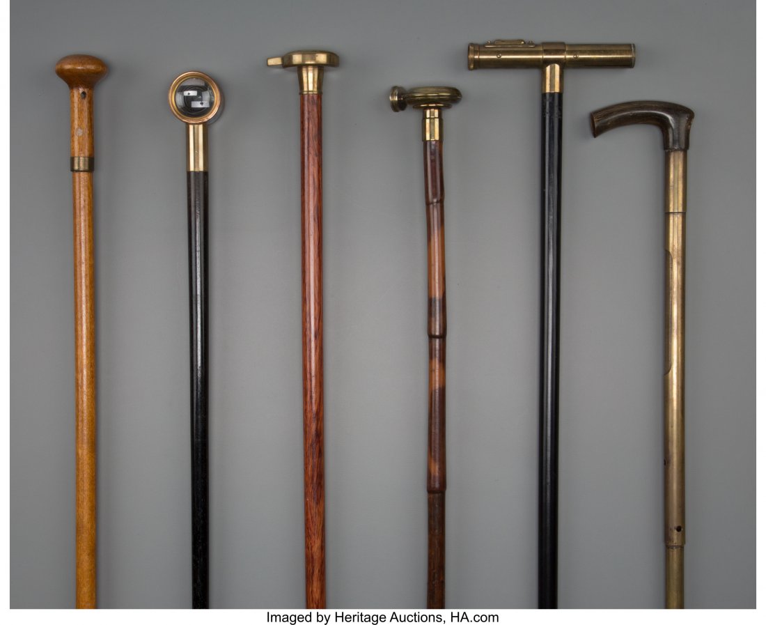 Six English, French, and American Instrument Wal: Six English, French, and American Instrument Walking Sticks, 19th-early 20th centuries 35-1