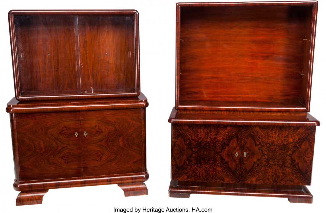 Two German Art Deco Rosewood Glazed Bookcase Cab: Two German Art Deco Rosewood Glazed Bookcase Cabinets, circa 1930 66 h x 49 w x 20-1/2 d inches (16