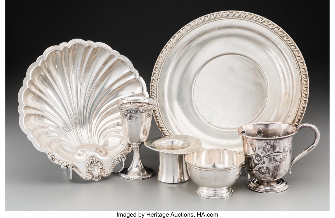 Six Various American Silver and Coin Silver Tabl: Six Various American Silver and Coin Silver Tablewares, 19th century and later Marks: (various)