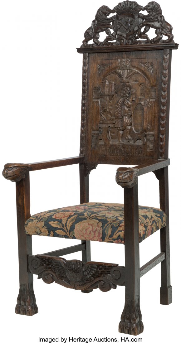 A Renaissance Revival Carved Oak Armchair, 19th: A Renaissance Revival Carved Oak Armchair, 19th century 58-3/4 h x 26 w x 24 d inches (149.2 x 66.0