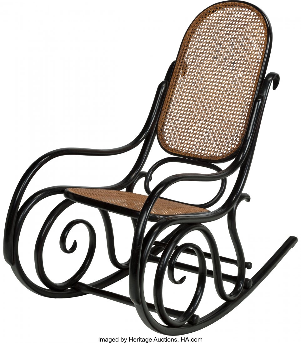 A Michael Thonet for Gebruder Thonet Caned Rocki: A Michael Thonet for Gebruder Thonet Caned Rocking Chair41 h x 22 w x 43 d inches (104.1 x 55.9 x