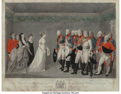 A Framed Johann Friedrich Bolt Hand-colored Engr: A Framed Johann Friedrich Bolt Hand-colored Engraving, Kaiser Alexander in Memel empfangen